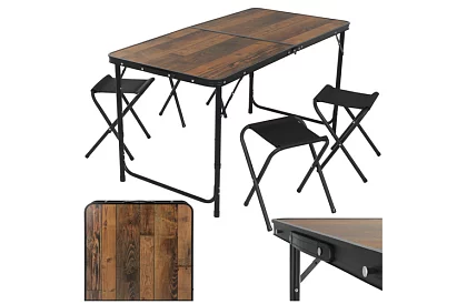 Skládací kempingový stůl 120 × 60 cm + 4 židle