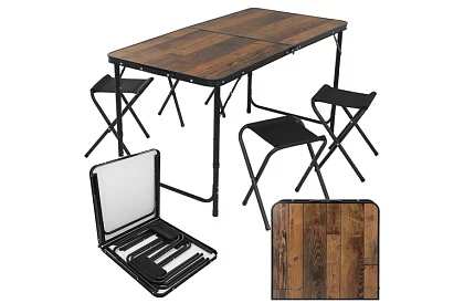 Skládací kempingový stůl 120 × 60 cm + 4 židle