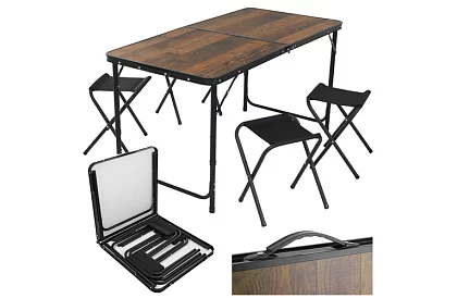 Skládací kempingový stůl 120 × 60 cm + 4 židle