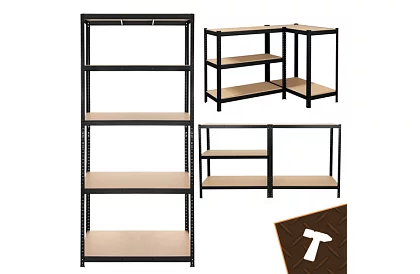 Skladový černý regál – 5 polic, 220 × 100 × 45 cm