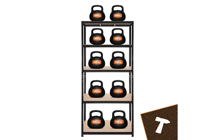 Skladový černý regál – 5 polic, 220 × 100 × 45 cm