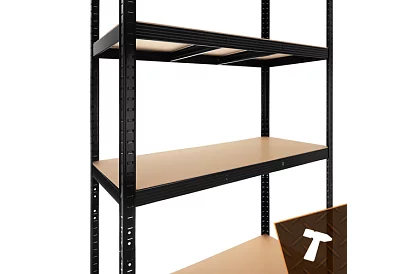 Skladový černý regál – 5 polic, 220 × 100 × 45 cm