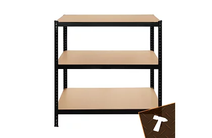 Skladový černý regál – 5 polic, 220 × 100 × 45 cm