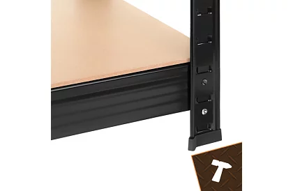 Skladový černý regál – 5 polic, 220 × 100 × 45 cm