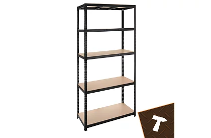 Skladový černý regál – 5 polic, 220 × 100 × 45 cm