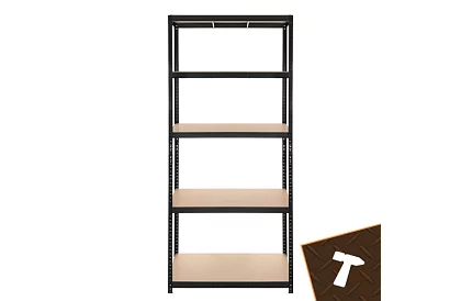 Skladový černý regál – 5 polic, 220 × 100 × 45 cm