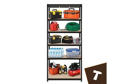 Skladový černý regál – 5 polic, 220 × 100 × 45 cm