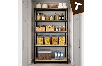 Skladový černý regál – 5 polic, 220 × 100 × 45 cm