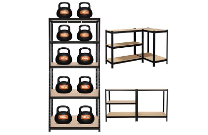 Skladový černý regál – 5 polic, 220 × 100 × 45 cm