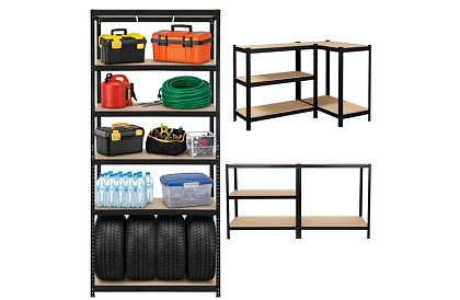 Skladový černý regál – 5 polic, 220 × 100 × 45 cm