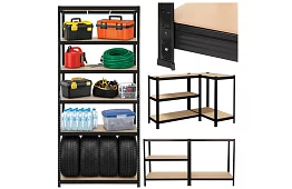 Skladový černý regál – 5 polic, 220 × 100 × 45 cm