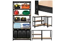 Skladový černý regál – 5 polic, 220 × 100 × 45 cm