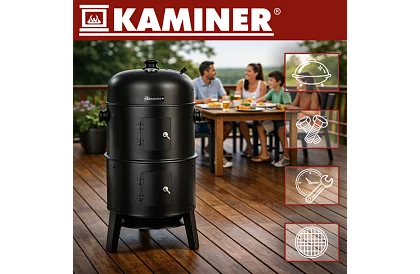 Zahradní gril s udírnou na dřevěné uhlí - 2 rošty, 8 háčků