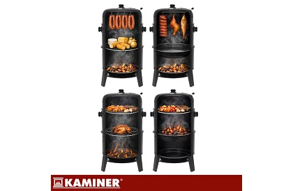 Zahradní gril s udírnou na dřevěné uhlí - 2 rošty, 8 háčků