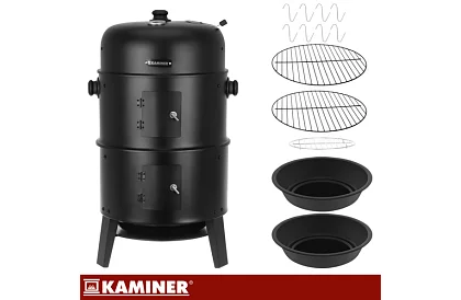 Zahradní gril s udírnou na dřevěné uhlí - 2 rošty, 8 háčků