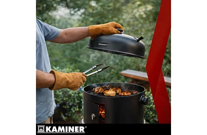 Zahradní gril s udírnou na dřevěné uhlí - 2 rošty, 8 háčků