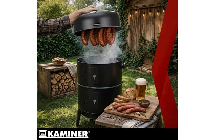 Zahradní gril s udírnou na dřevěné uhlí - 2 rošty, 8 háčků