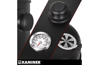 Zahradní gril s udírnou na dřevěné uhlí - 2 rošty, 8 háčků