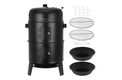 Zahradní gril s udírnou na dřevěné uhlí - 2 rošty, 8 háčků