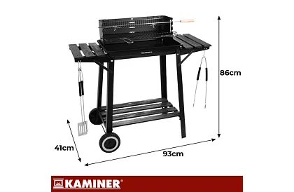 Zahradní gril na dřevěné uhlí s horním roštem pro rožnení
