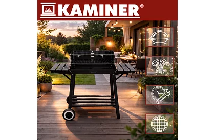 Zahradní gril na dřevěné uhlí s horním roštem pro rožnení