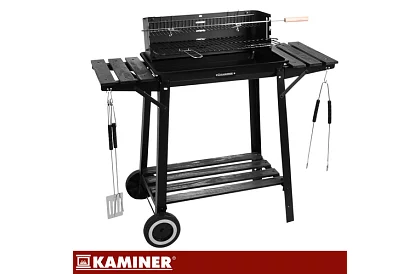 Zahradní gril na dřevěné uhlí s horním roštem pro rožnení