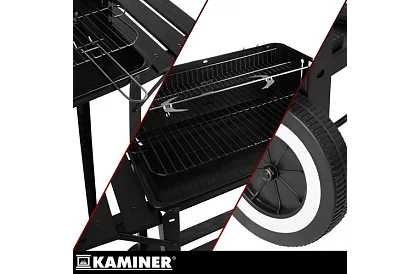 Zahradní gril na dřevěné uhlí s horním roštem pro rožnení