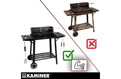 Zahradní gril na dřevěné uhlí s horním roštem pro rožnení