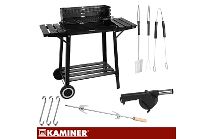 Zahradní gril na dřevěné uhlí s horním roštem pro rožnení