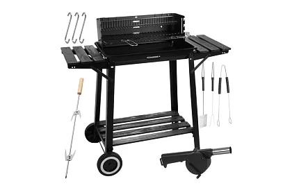 Zahradní gril na dřevěné uhlí s horním roštem pro rožnení