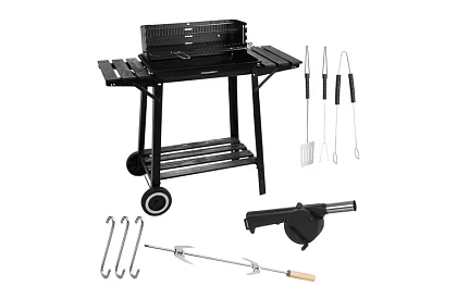 Zahradní gril na dřevěné uhlí s horním roštem pro rožnení