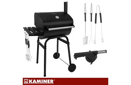 Zahradní gril s teploměrem na dřevěné uhlí + příslušenství