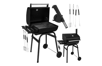 Zahradní gril s teploměrem na dřevěné uhlí + příslušenství