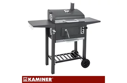 Zahradní gril s litinovým roštem, krytem - na dřevěné uhlí