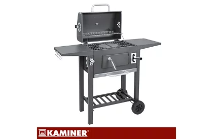 Zahradní gril s litinovým roštem, krytem - na dřevěné uhlí