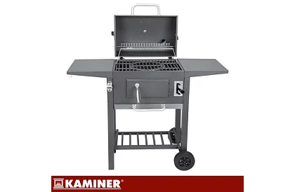 Zahradní gril s litinovým roštem, krytem - na dřevěné uhlí