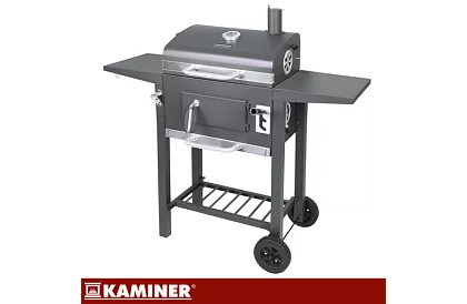 Zahradní gril s litinovým roštem, krytem - na dřevěné uhlí