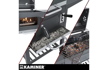 Zahradní gril s litinovým roštem, krytem - na dřevěné uhlí