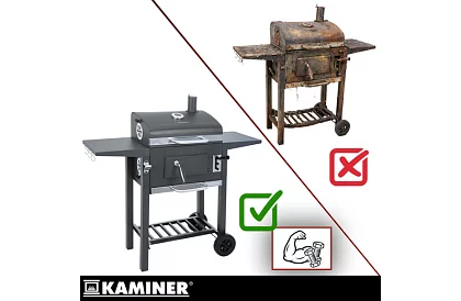 Zahradní gril s litinovým roštem, krytem - na dřevěné uhlí