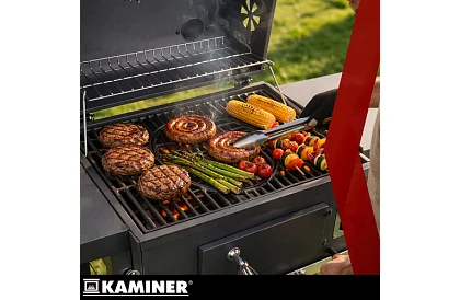 Zahradní gril s litinovým roštem, krytem - na dřevěné uhlí