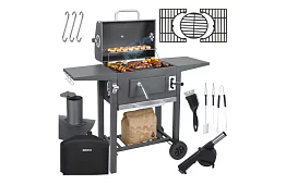 Zahradní gril s litinovým roštem, krytem - na dřevěné uhlí