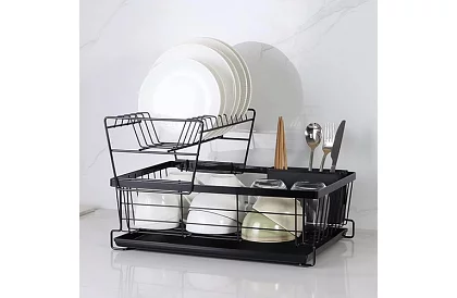 Odkapávač na nádobí – dvouúrovňový, černý
