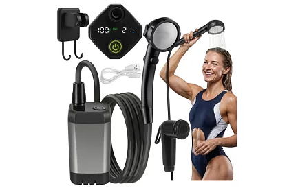 Kempingová sprcha s LCD a pumpou 6000 mAh – dobíjecí