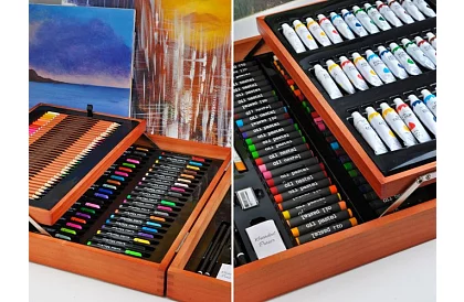 Výtvarná sada na malování v dřevěném pouzdře – 177 kusů