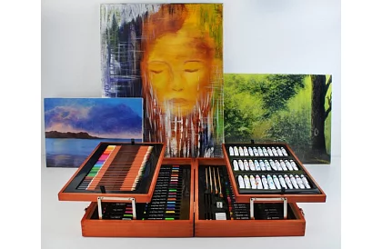 Výtvarná sada na malování v dřevěném pouzdře – 177 kusů