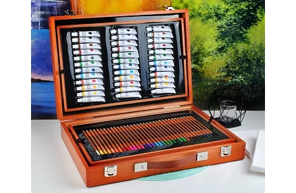 Výtvarná sada na malování v dřevěném pouzdře – 177 kusů