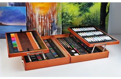 Výtvarná sada na malování v dřevěném pouzdře – 177 kusů