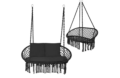 Zahradní dvoumístná černá houpačka Stork's Nest + polštáře