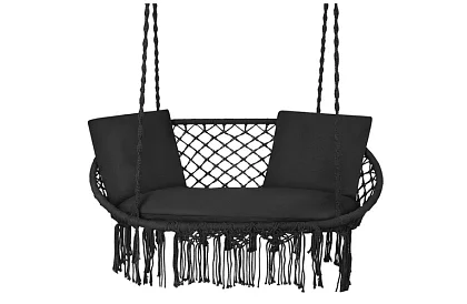 Zahradní dvoumístná černá houpačka Stork's Nest + polštáře