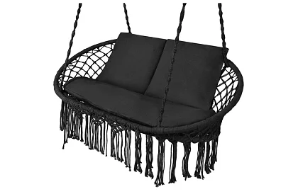 Zahradní dvoumístná černá houpačka Stork's Nest + polštáře